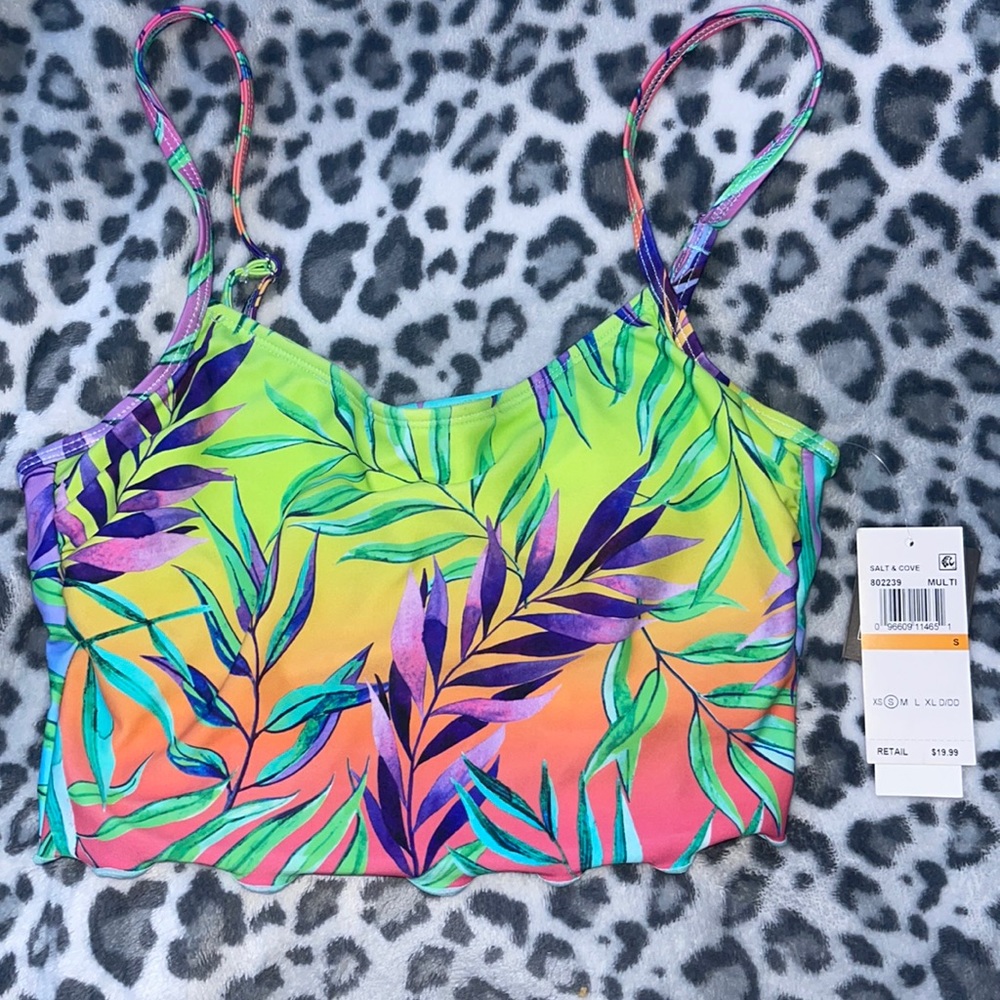 Colorful nature pattern bathing suit top with tags